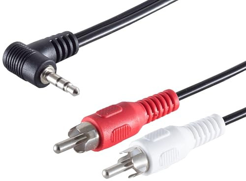 1 x 1,5 m - Fiche jack coudée 3,5 mm vers 2 fiches RCA mâles RCA - Connecteurs moulés - Contacts nickelés - Parfait pour HiFi, TV et haut-parleurs
