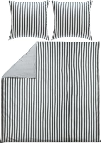 Erwin Müller Wende-Bettwäsche, Bettbezug, Kissenbezug Single-Jersey Streifen anthrazit-weiß Größe 80x80 cm / 200x200 cm - temperaturausgleichend, formstabil, pflegeleicht, mit Reißverschluss