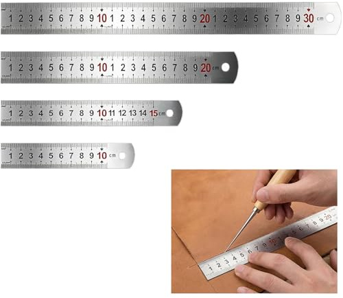 4 Stück Metall Lineal Set Metall Stahllineal Metrische Und Imperiale 10 Cm / 15 Cm / 20 Cm / 30 Cm Ideal Für Büro, Schule Und Technische Zeichnungen Präzise Und Langlebige Metalllineale