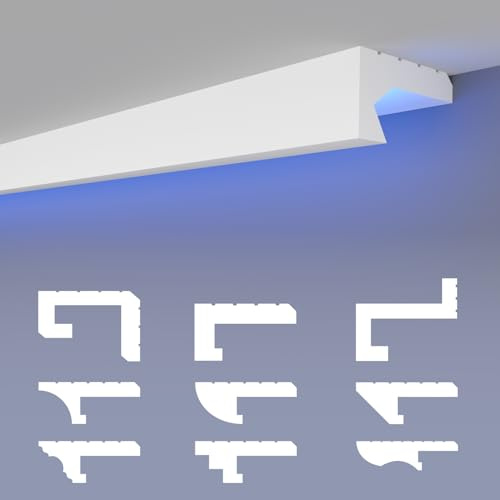 HEXIMO LED-Schattenfugenprofil Stuckleisten, indirekte Beleuchtung XPS-Styropor-Trockenbau-Deckenstuck Stuckleisten für Decken (30,6 Meter HLED 29)