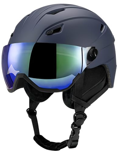 LeapBeast Skihelm Kit mit Ski Skibrille UV400,PC-Schale Verstellbarer Ski- & Snowboardhelm mit verschließbarem Belüftungssystem,mit abnehmbaren Ohrenpolstern Unisex Skihelm (Dunkelblau, L)