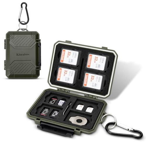 IP67 wasserdichte Speicherkartenhülle,schlanker,stoßfester SD TF | Aufbewahrungsetui für 8 SD SDHC SDXC Karten, 12 MicroSD TF MSD sowie 2 Nano SIM Karten – Grün