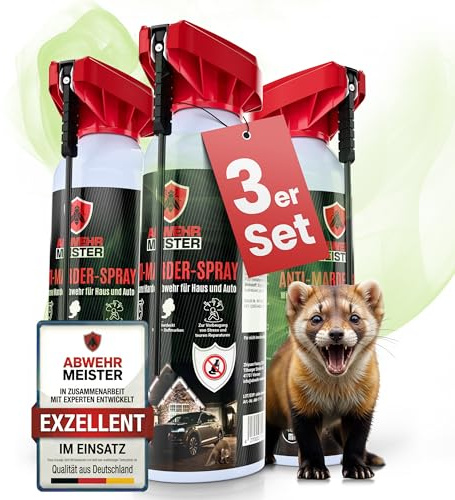 ABWEHR MEISTER ORIGINAL 3x Marderspray [400 ml] zur Abwehr von Mardern | Für Auto, Garage & Haus, Marderschrecker Auto mit Sofort-, und Langzeitschutz, Marderabwehr inkl. Sprühlanze