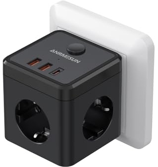 Cubo Enchufe con USB 6 en 1, Ladron Enchufes Triple Múltiples Pared | con 3 Tomas de CA, 2 USB A, 1 USB C y Cambiar, Enchufe Multiple con USB Cubo de Poder para Oficina, Cocina y Habitación
