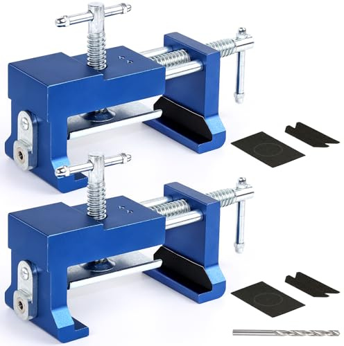 2 Pack Cabinet Clamps, Heavy Duty Face Frame Alignment Tools, Blue | Integrated Drill Guides Bit; Non-Abrasive EVA Pad Protection; Woodworking Flush Joinery