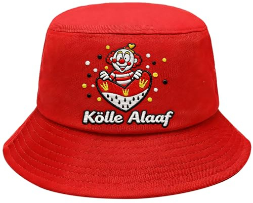 QijAOPD Karneval Hut Rot Kölle - Fischerhut Damen & Herren Mit Clown Stickerei - Lustiges Faschingskostüme Accessoire Baumwolle - Faschingshüte, Karneval Rot Weiss Hut Für Köln Kostüm Damen & Männer