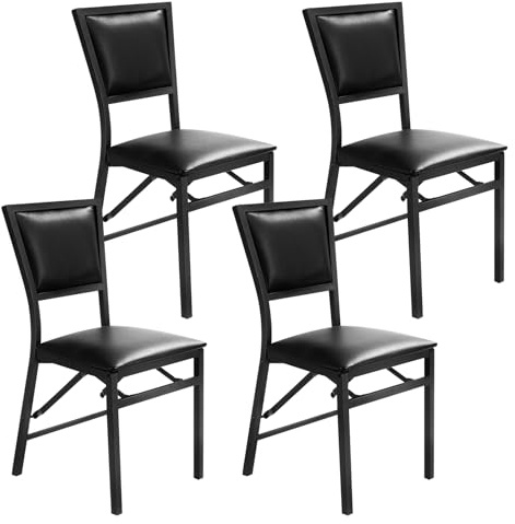 COSTWAY 4er Set Esszimmerstühle klappbar, Klappstühle Küche, Küchenstühle Kunstleder gepolstert, klappbarer Stuhl mit Metallrahmen, Esstisch Stühle für Küche, Esszimmer & Restaurant, schwarz