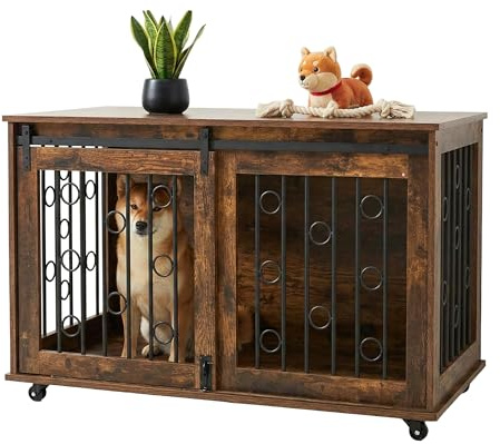 Relaxdays Jaula para Perros con Estante y Ruedas, Puertas, 64x100x59 cm, marrón/Negro
