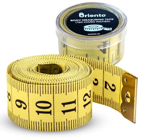 Oriento Maßband für Körper 150 cm/60 Zoll – Doppelseitiges Flexibles Körper Maßband zum Nähen, Basteln und für Gewichtsabnahme – Biegsames Schneidermaßband mit Zentimeter- Gelb [150 cm / 60 inches]