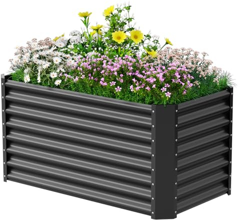 GUIVACI Aiuola rialzata in metallo, 122 x 61 x 61 cm, resistente alle intemperie, in acciaio inox, rettangolare, stabile, aiuola rialzata per esterni, verdure, fiori ed erbe