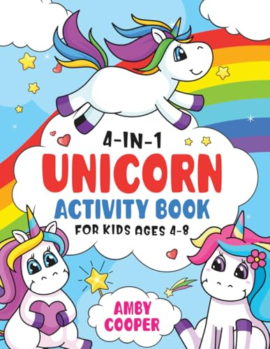 4-in-1 Unicorn Activity Book for Kids 4-8 Years: Fun Activities for Preschool Children, Coloring Book, Connect the Dots, Maze Puzzle Games, Spot the Difference