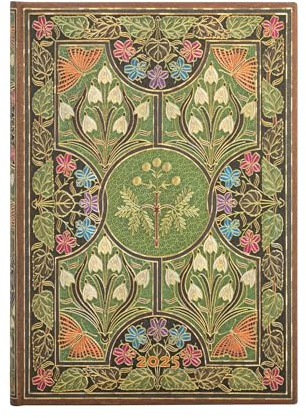 Paperblanks 12-Monatskalender 2025, Blühende Poesie, Midi, Horizontal, Elastikband-Verschluss
