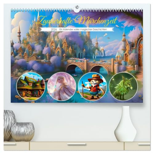 Zauberhafte Märchenzeit (hochwertiger Premium Wandkalender 2026 DIN A2 quer), Kunstdruck in Hochglanz: Märchen und Fantasien - für ein glückliches Kinderlachen. (CALVENDO Spass)