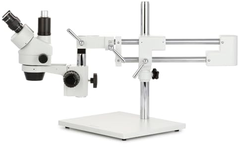 AmScope SM-4T Trinokulares Stereo-Zoom-Mikroskop mit Doppelarm-Ausleger, 7X-45X, Weiß
