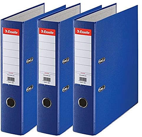 Esselte, Essentials, Pack de 3 Classeurs à levier, Bleu foncé, Dos 75mm, A4, PP, 624291