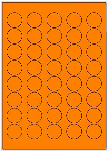 TE-Office 400 Stück 30mm runde farbige Universal Markierungspunkte Klebepunkte auf 10 Blatt Bogen DIN A4 in Leuchtfarbe orange