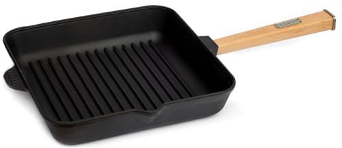 4BIG.fun Gusseisen Grillpfanne BRIZOLL mit abschraubbarem Griff Induktion (26 x 26 cm) Bratpfanne Steakpfanne