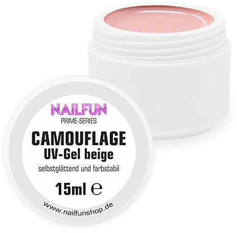 Nailfun Gel Camouflage Beige [15 ml] avec fibre de verre Prime Series – opacité optimale – élastique – hochviskose – selbstglättend – modellierfähig