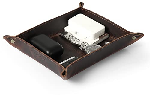 LONDO Genuine Leather Tray Organizer Caddy, Practical Storage Box Valet for Wallets, Watches, Keys, Coins, Phones, Sunglasses and Office Equipment