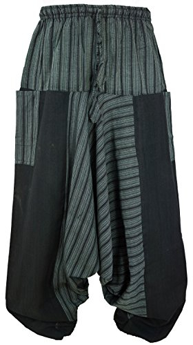 GURU SHOP Haremshose, Gestreifte Patchwork Pluderhose, Pumphose, Aladinhose - Schwarz, Damen, Baumwolle