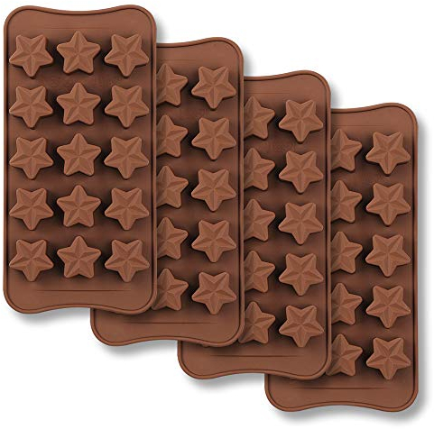 homEdge Molde de chocolate en forma de estrella de 15 cavidades, juego de 4 piezas de moldes de silicona de grado alimenticio antiadherente para caramelo de jalea de chocolate, cubo de hielo