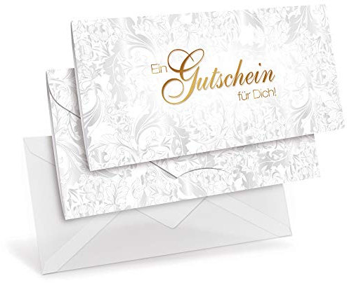 Premium Gutscheinkarten (10 Stück) mit transparenten Briefumschlägen, verschließbare Faltkarte, DIN lang