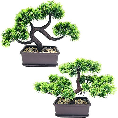 Fycooler Künstliche Bonsai-Kiefernbäume, Pflanzen, grün, japanische Kiefer, Bonsai-Baum, Desktop-Display, Simulation, Büro, Wohnzimmer, Dekoration für Innenbereich, Heimdekoration (2 Stück)