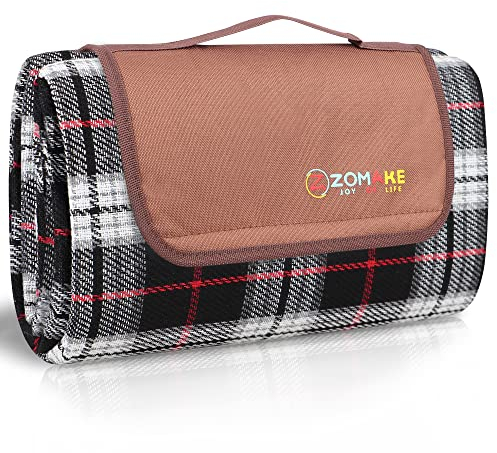 ZOMAKE Picknickdecke Wasserdicht 150x150,Isoliert Picknick Decke Strandmatte Waschbar mit Alubeschichtung für Camping,Garten - Groß Tartan Stoff Picnic Blanket mit Tragegriff, (Braunes Plaid)