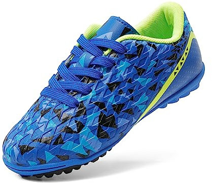 DREAM PAIRS Boys Football Boots Shoes Kids Girls Soccer Athletics Sport Training Shoes Indoor Outdoor Football Shoes Sneakers for Unisex,Size 4 Big Kid,Royal/Blue/Neon/Green,SDSO223K