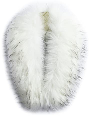 MAGIMODAC Fellkragen Pelzkragen Kunstfell Kunstpelz Fell Kragen Pelzschal Wie echt für Kapuze Kapuzenmantel Winter Parka Mantel Jacke (Weiß mit schwarzen spitzen, 80cm/31.50’’)