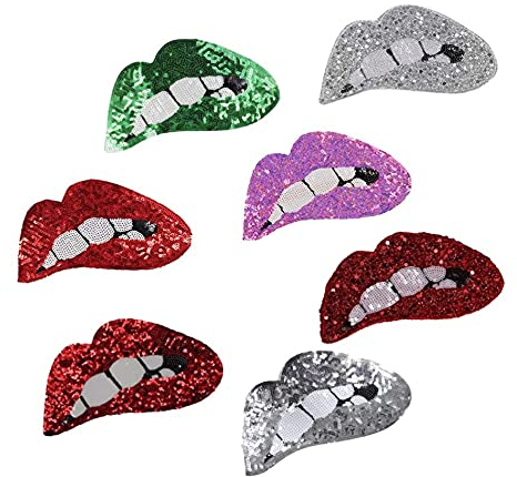 LIXBD 7 x Lippenaufnäher zum Aufbügeln oder Aufnähen für Kleidung, Glitzer-Pailletten, bestickte Pailletten, zum Selbermachen, Motiv bestickte Applikation (Farbe: Bild 1, Größe: 26,5 x 14,5 cm)