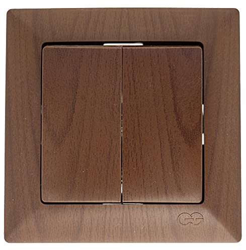 Gunsan Visage Doppel-Schalter Serienschalter - All-in-One - Rahmen + Unterputz-Einsatz + Abdeckung Holz-Optik Nussbaumholz Nussbaum