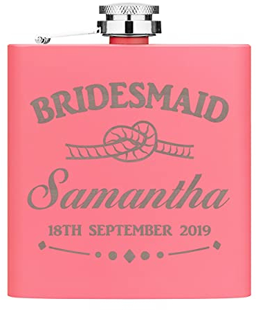 Encargo Personalizado 6oz Hip Termo Mate Rosa Acero Inoxidable Cualquier Nombre Fecha Boda Nudo - Padrino/Dama de Honor/Novio/Padrino/Dama Novia/Padre Madre Del/Ujier