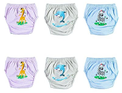 OZYOL Trainerhosen für Tröpfchentraining 6er Pack - Wiederverwendbare Kleinkinder Windelhosen Lernwindeln Trainerwindeln Baby Unterwäsche zum Sauberwerden Toilettentraining (Safari, 80)