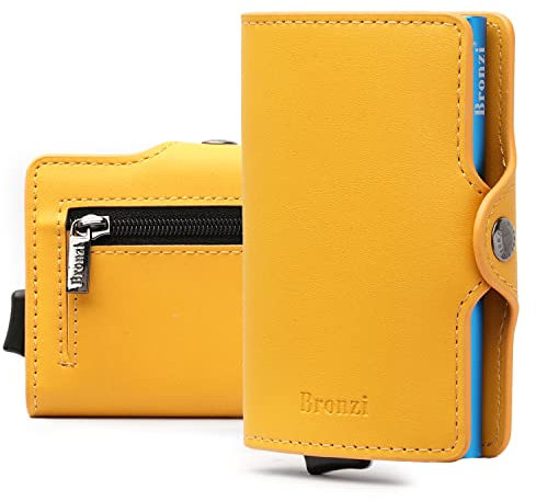 Bronzi Nuovo Portafoglio Porta Carte Credito - Portafoglio Uomo Slim Portacarte uomo - Mini Porta Tessere - Protezione RFID Portatessere Pelle - Design Smart Italiano (Giallo)
