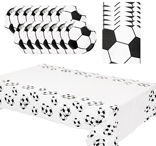 33Pcs Football Paper Napkin,Plates Football Table Cloth Party Decorations Disposable, GOAL World Cup Soccer Design,White Football Soccer Table Cloth for Sport Game,Kids Holiday,Football Fans party