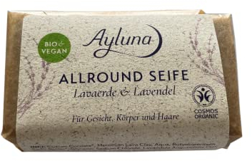 Ayluna Naturkosmetik Allround Seife Lavaerde & Lavendel mit 10% Lavaerde für Gesicht, Körper und Haare 100 g