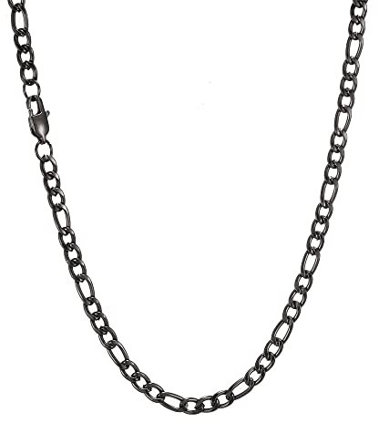 AFSTALR Herren Schwarz Edelstahl Chaîne Figaro 1+3 für Herren Schmuck Figaro-Halskette - Männer Schwarz ketten 5mm-75cm aus Figaro-Halskette