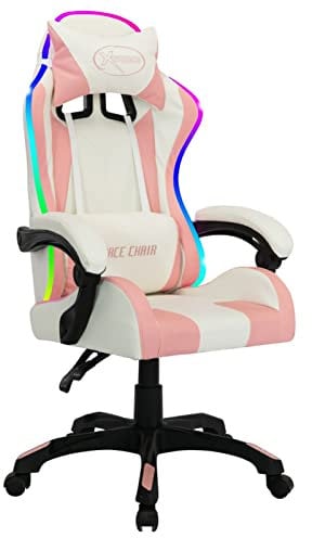 Tidyard Gamingstuhl mit RGB LED-Leuchten Bürostuhl Schreibtischstuhl Computerstuhl Drehstuhl Chefsessel Gaming Stuhl Kunstleder Rosa und Schwarz