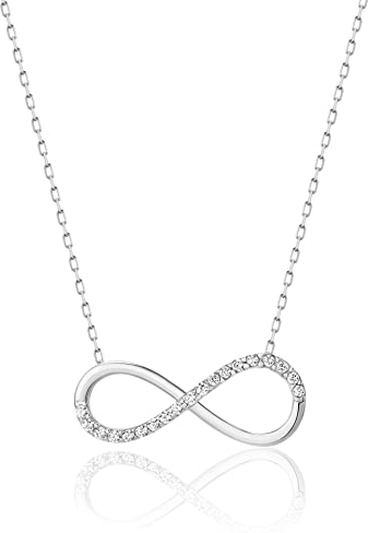 PRINS JEWELS 14 Karat 585 Gold Halskette Mit Zirkonia Unendlichkeit Anhänger Weißgold