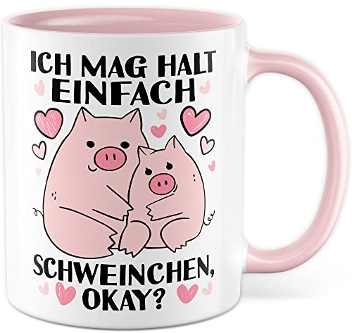Tasse Schweinchen lustige Schweine Kaffeetasse Geschenk Kaffee-Becher Schwein süß Geschenkidee Mädchen Kollegin Humor Tante Freundin Cartoon Aufdruck witzig Bäuerin Ferkel (Pink)