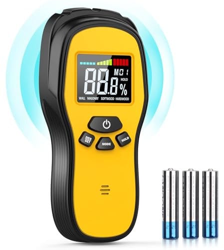 Pinloses Feuchtigkeitsmessgerät – Digitales Povlen-holzfeuchtemessgerät für Holz, Trockenbau, Brennholz, Mauerwerk, Gips, Böden, Beton und Gebäude mit LCD-Anzeige und Alarmfunktion