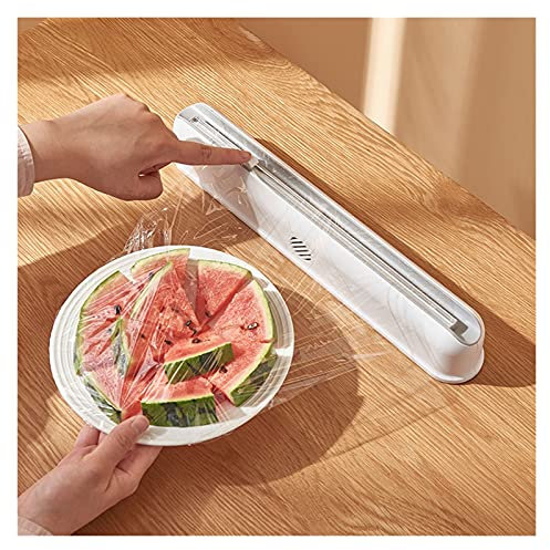 RAKUTE Cling Film Dispenser and Cutter + 3 Rolls of Plastic Wrap, Fresh Keeping Bag Keep Food Fresh, Universal Kitchen Wrap Seal Caps for Bowl Dish Plate Découpe