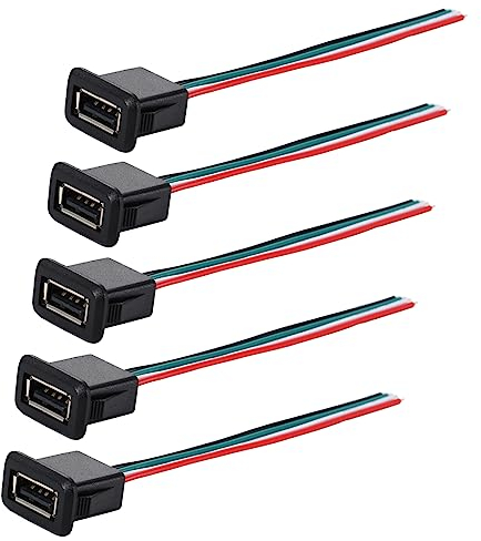 Greluma 5 Piezas Enchufe USB 3A de 4 Pines, Conector USB Hembra de 4 Hilos con Hebilla de Ranura a presión