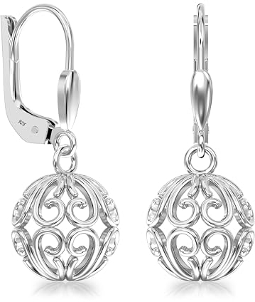LeCalla 925 Sterling Silber Filigran Tropfen Ohrringe Italienisch leichtes Herz Thema Filigran Kugel Hebelrücken Ohrring für Teenager Frauen - 8MM