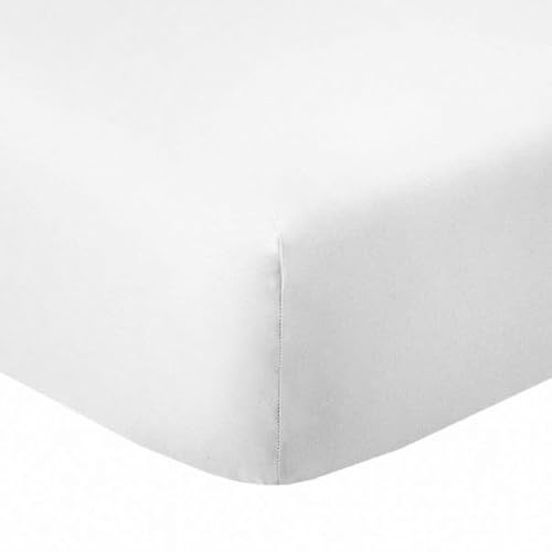 Drap Housse 140x190 +35 cm Coton 57 Fils Blanc