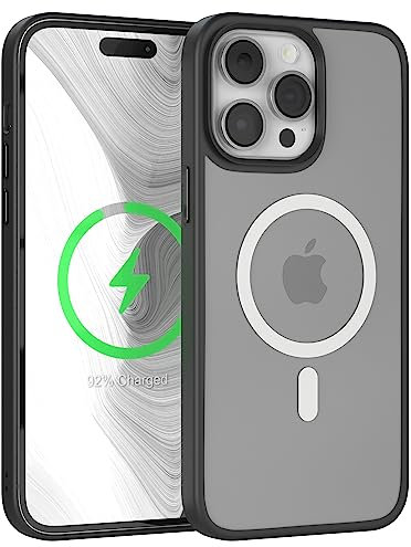 EAZY CASE - Hülle kompatibel mit iPhone 14 Pro Max kompatibel mit MagSafe, Rundumschutz, Schutzhülle Kratzfeste Transparente Rückseite, magnetisch Hülle, Bumper in Matt Transparent/Schwarz