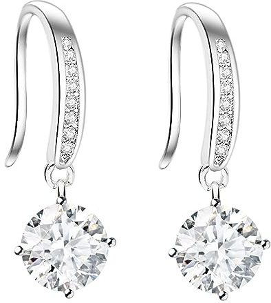 LÖB Damen Ohrringe Hängend 925 Silber Rhodiniert mit Zirkonia Strass Steinchen Anhänger Ohrhänger Weiß Klein Tropfenform Tropfen Tropfenohrringe