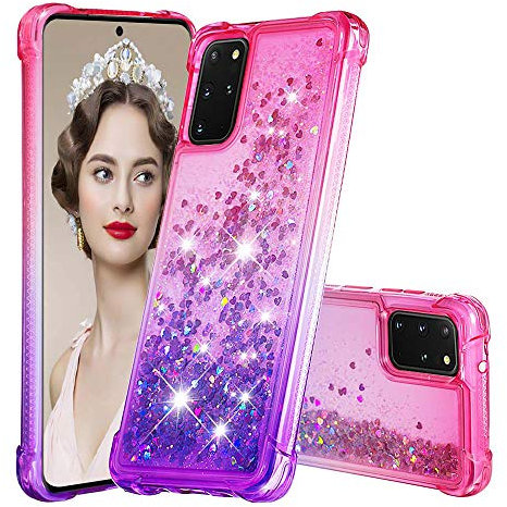 QIWEIQING Kompatibel mit Samsung Galaxy S20+ Glitzer Handyhülle, Hülle Flüssig Treibsand Mädchen Frauen Quicksand Weich TPU Bumper Silikon Schutzhülle für Galaxy S20 Plus.Pink Purple YBJ