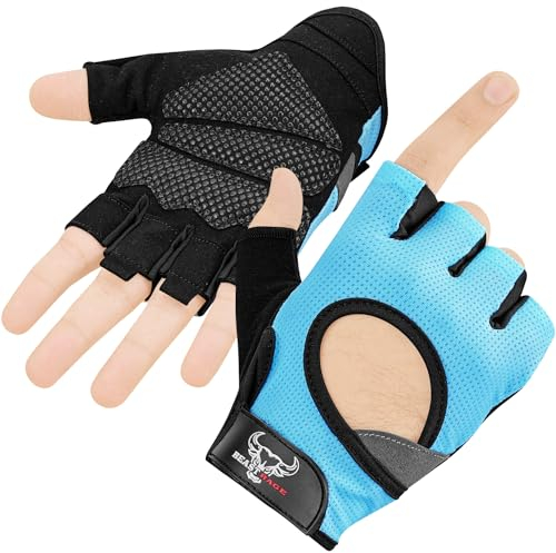 BEAST RAGE Gewichtheberhandschuhe für Männer und Frauen, Gym Handschuhe für Crossfit.Atmungsaktiv,rutschfest Silikon gepolsterte Handfläche Schutz Trainingshandschuhe für Gewichtheben (Aqua, L)